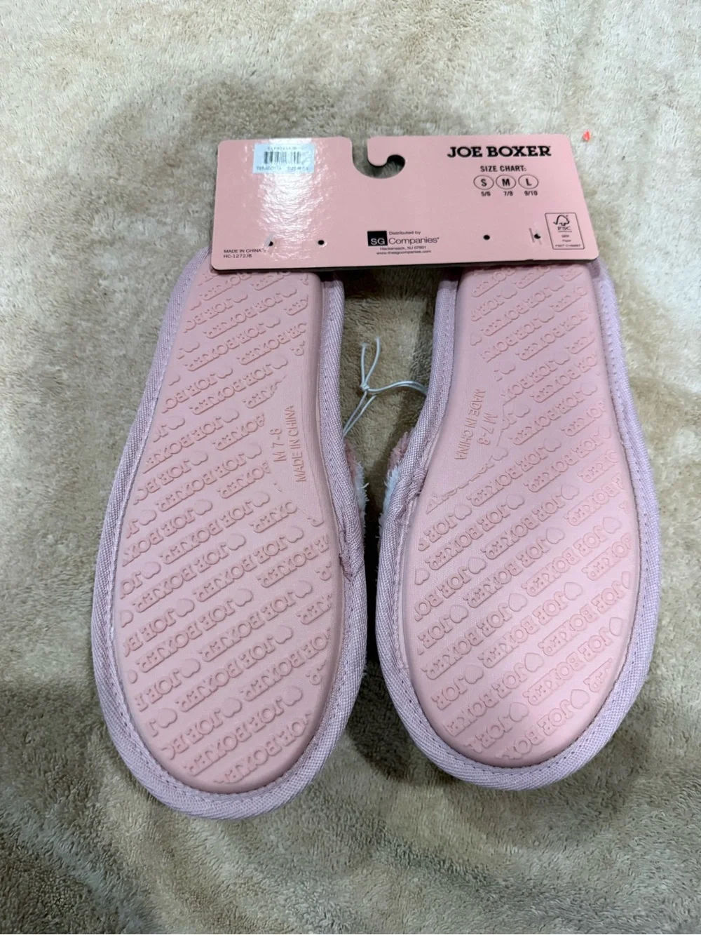Joe Boxer Pink & White Check Plush Slide Slippers with Smiley Face